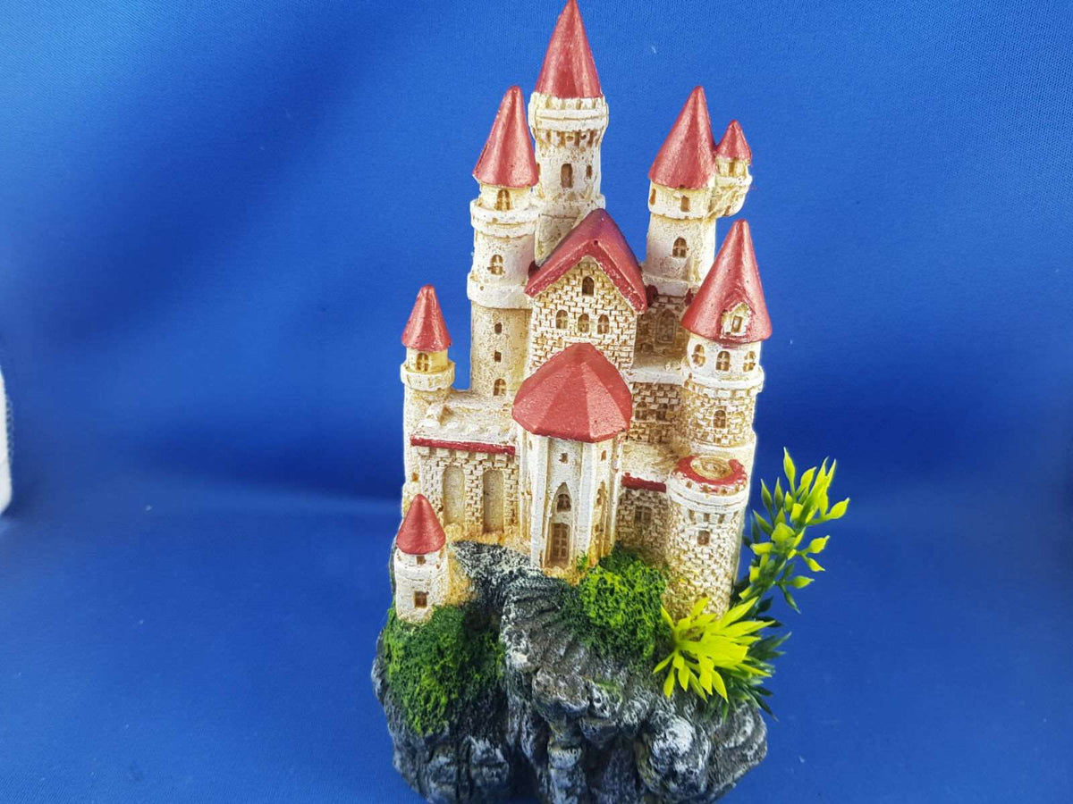 Kazoo Castle with Plants &amp; Red Roof  Small Aquarium Ornament