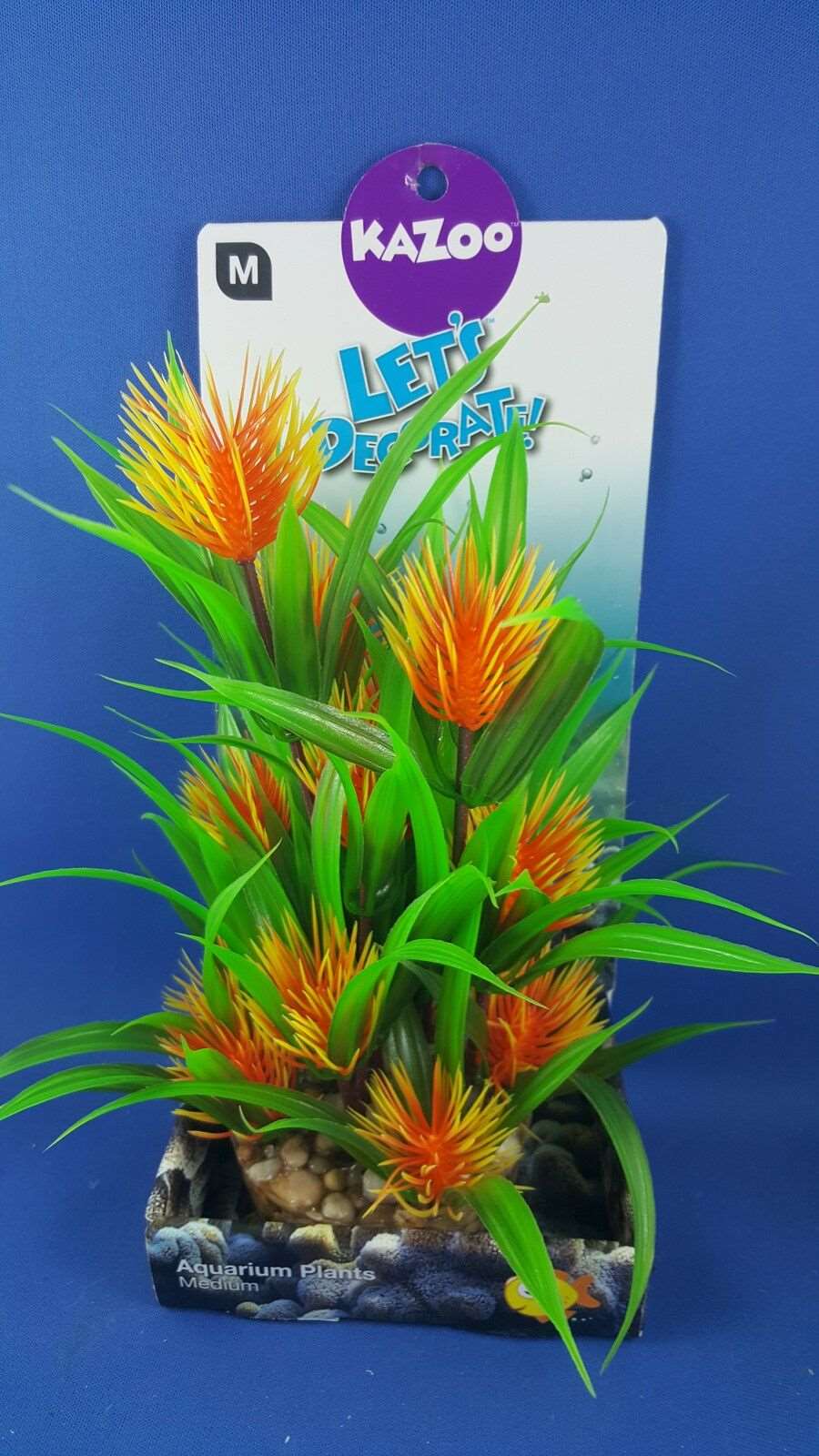 Kazoo aquarium plant, medium size, green & orange leaves with solid pebble base