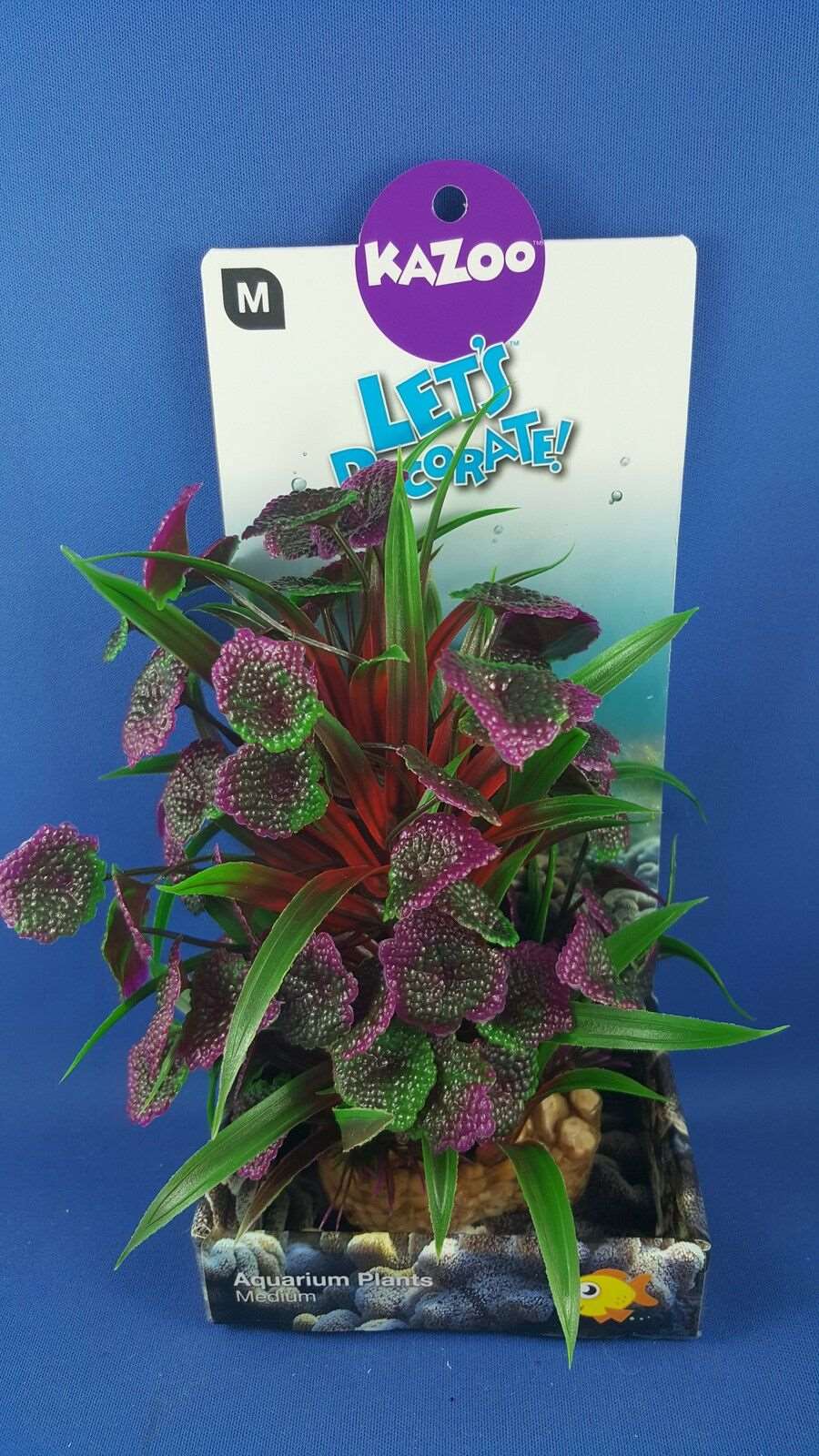 Kazoo aquarium plant, medium size, assorted purple green leaves with pebble base