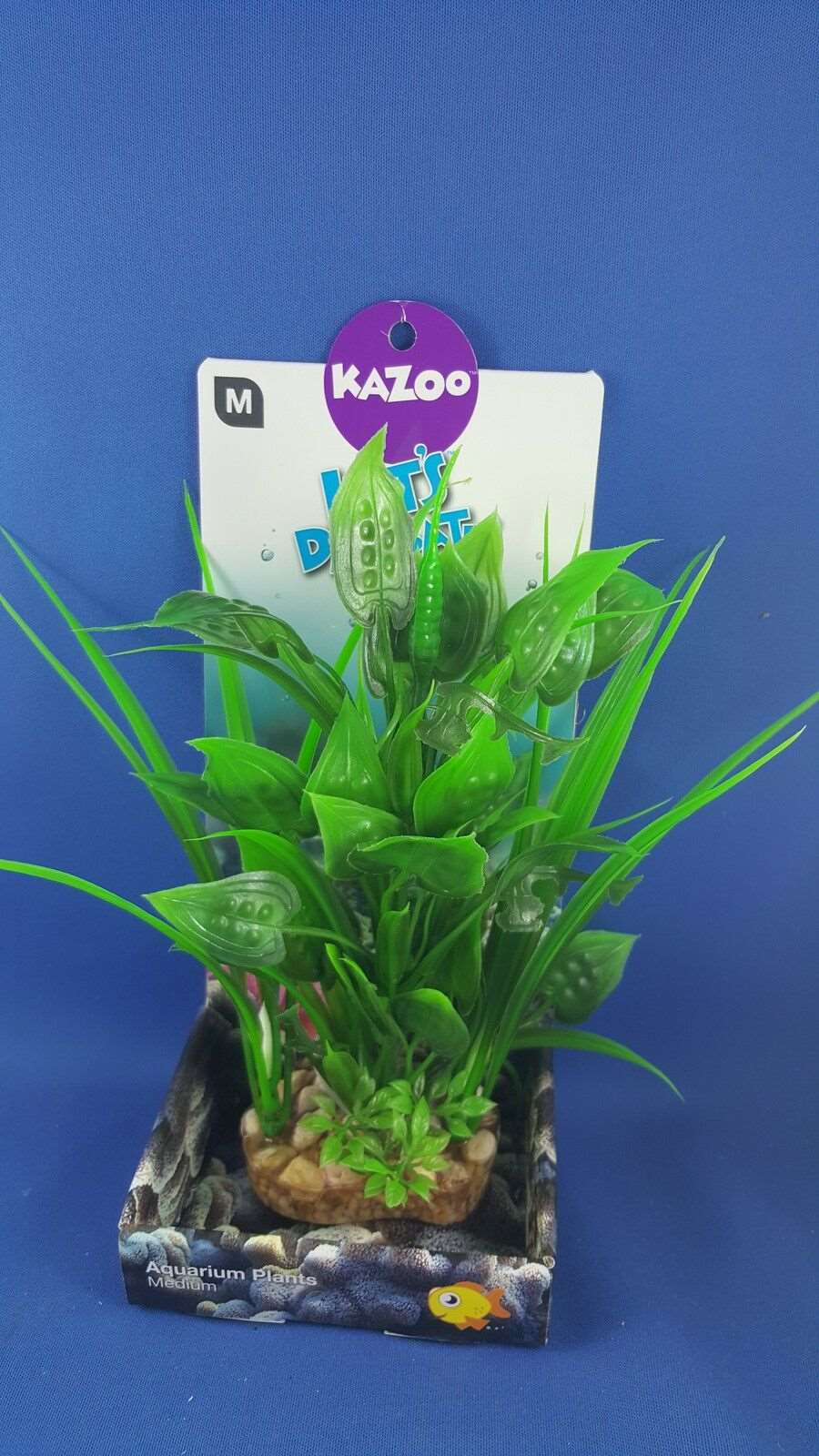 Kazoo aquarium plant, medium size, assorted green leaves with solid pebble base