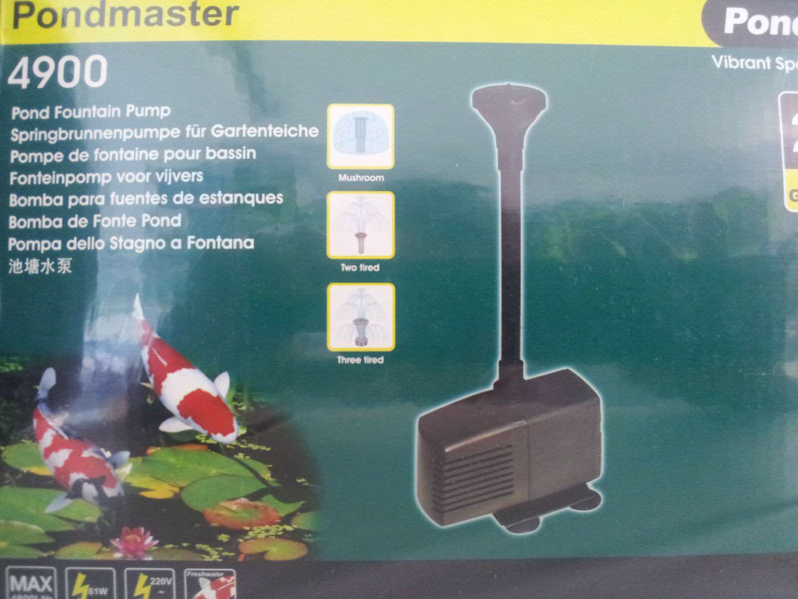 Garden Pond Fountian Pump 4800lph, 3 year Australian warranty