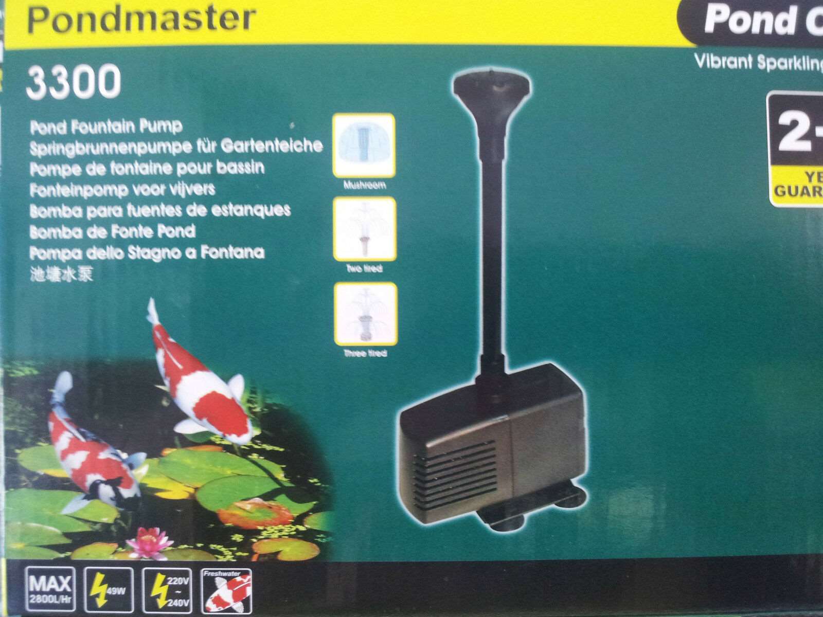 Garden Pond Fountian Pump 2800lph, 3 year Australian warranty